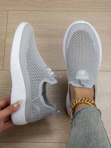 Scarpe da donna estive all'aperto in maglia e rete traspiranti, slip-on, leggere, per camminare e correre, sneaker - Grigio Chiaro - Visualizzare 2