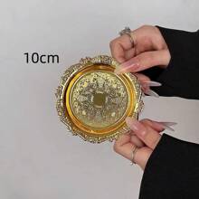 1 件复古托盘杯垫碟烛台珠宝收纳盘，银色和金色金属 - 金色 - 查看 15