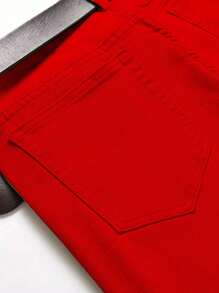 Tween Boys' Casual Ripped Oblique Pocket Denim Shorts, Summer - Red - View 4