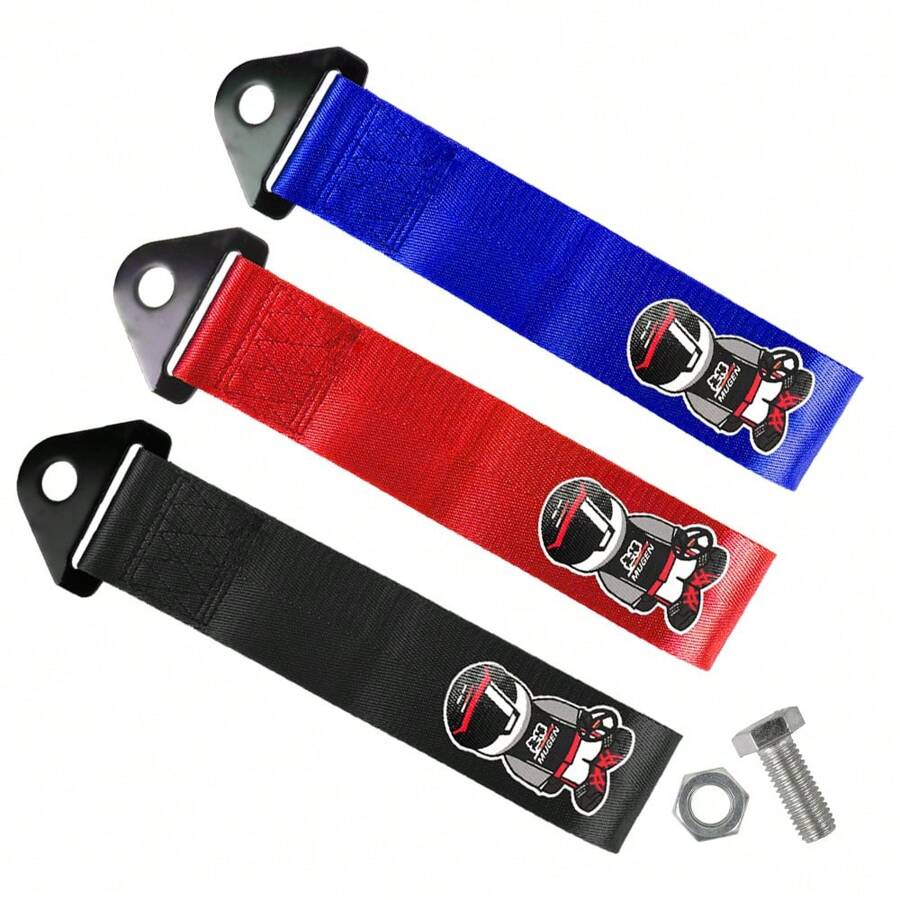 MUGEN Racer Car Trailer Rope Personalized Modification Trailer With Bumper, Front Bumper Decoration, Towing Rope Ribbon (Black And Blue) - one-size - View 1