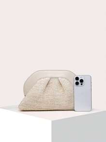 1pc Casual Street Style Vintage Ruffle Faux Raffia Cloud Shape Clutch Bag - Apricot - View 2
