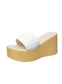 Women's Plus Size Woven Wedge Platform Sandals, High Heel Waterproof Slippers