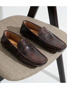 VOSTEY SHOESMORE Men's Brown Loafers Dress Shoes Retro Lightweight Slip On Casual Driving Penny Loafer For Men - AMY3064-棕色 - 查看 3