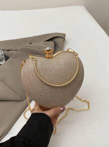Bolso de embrague de noche para mujer con forma de corazón, con brillo, lentejuelas, de lujo y brillante, con bolsa de mano de fiesta de estilo Y2k decorada con cristales de estrás, con cadena para el hombro. El mejor regalo de San Valentín para novia, dama y mujer. Perfecto para compras, uso diario
