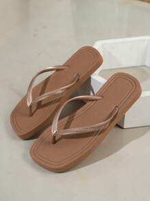 Women's Fashion Flat Flip Flops, New Summer Outdoor Beach Sandals For Swimming & Vacation - Brown - View 6