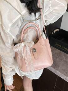 Premium Quality Silk Scarf Tote Basket Bag, Cute Niche Luxury Shoulder Crossbody Bucket Bag