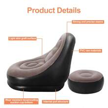 LIPETY Portable Inflatable Lounge Chair Sofa Bed With Removable Footrest - Foldable PVC Recliner For Indoor & Outdoor Use, Ergonomic Design For Relaxation, Compact & Lightweight, Smooth Texture Finish, Perfect For Camping, Beach, And Home Comfort - Black - View 5