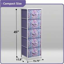 Tie-Dye Purple Fabric Dresser For Kids - 5-Drawer Chest, Tall Storage Tower - For Bedroom, Closet, Playroom, Nursery - With Steel Frame, Fabric Bins, Wood Handle - Purple - View 2