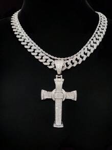 1 Pingente em forma de cruz de hip hop e corrente cubana de Miami, colar com pingente de hip hop unissex da moda, adequado para uso diário ou festas, 2 estilos de corrente disponíveis