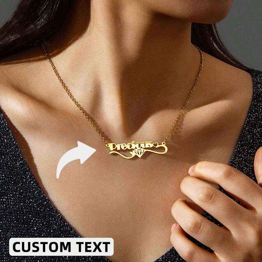 Collar personalizado de acero inoxidable con baño de oro, colgante personalizado elegante y lindo con una cadena delicada, adecuado para uso diario y ocasiones, regalo personalizado, colgante personalizado, diseño refinado, decoración con diamantes, collar de mujer, regalo para el Día de la Madre, collar de pareja, regalo de San Valentín