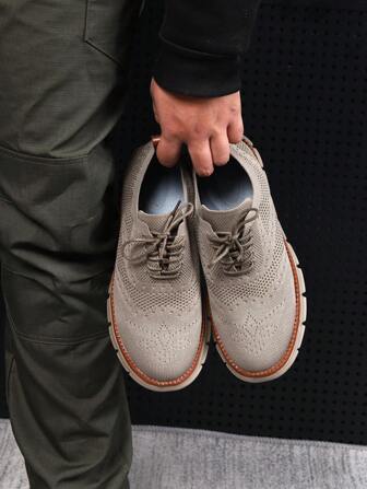 Plus Size Men's British Style Breathable Mesh Brogue Shoes, Lightweight Comfortable Casual Sneakers Soft Sole