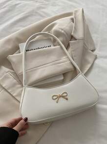 1 Pieces 新款时尚手提包纯色 PU 纹理面料拼接蝴蝶结大容量方形包简约欧美时尚优雅通勤百搭单肩包