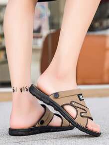 2025 New Summer Men's Brown Leather Sandals, Driving Wear-Resistant Non-Slip Beach Slippers