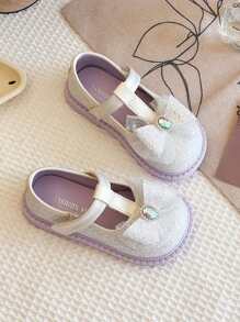 1 paire de chaussures plates beiges pour bébé, chaussures confortables en crochet et boucle pour filles, chaussures de style fée de mode pour enfants, été