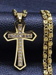 Christian Cross Pendant Necklace Gold Color Stainless Steel Catholic Men Chain - Necklace - View 5