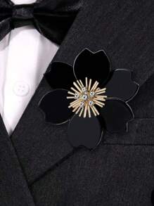 Broche de flor de acrilico con rhinestones elegante para hombres, accesorio de alfiler para traje, regalo para fiestas y recepciones