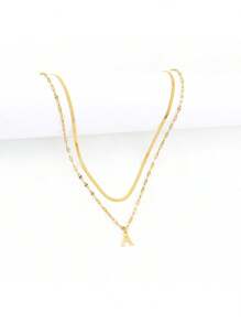 Set de 2 collares de acero inoxidable con cadena de espiga simple, cadena cortada y cadena multicapa para mujeres