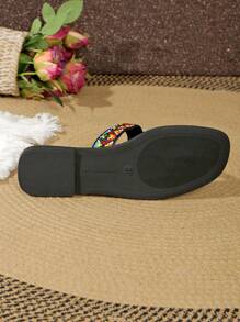Summer New Woven Flip Flops Beach Slippers - Black - View 2