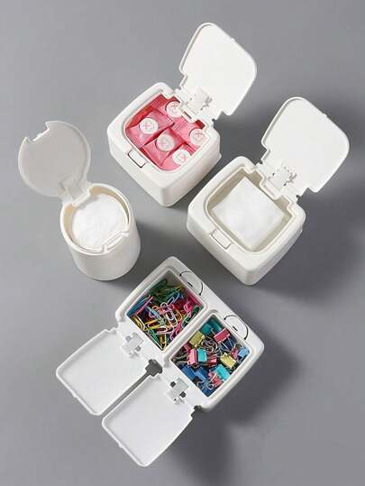 1pc Dust-Proof Cleaning Swab Storage Box With Lid, Sliding Window Plastic Pads & Makeup Organizer Box, Desk Desktop Small Item Holder, Drawer Style Storage Box For Cleaning Swabs, Toothpicks