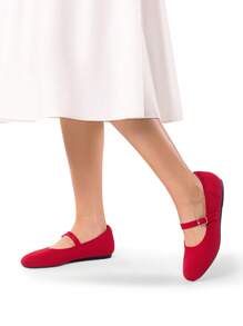 Women's Mary Jane Ballet Flat Foldable Knit Flats Arch Support Comfortable Casual Work Office Dressy Shoes - 紅色 - 查看 3