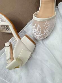 Romantic Children's High Heel Shoes, Embroidered Breathable Mesh Fabric, Cute Butterfly Decor, Suitable For Party, Romantic Vacation, Evening Dress - Beige - View 9