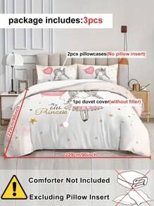 3pcs/Set Balloon & Girl Pattern Digital Printing Polyester Duvet Cover Set, Cute Pastel Princess Style Cartoon Polyester Duvet Cover & Pillow Case Set, Suitable For All Seasons - Multicolor - View 4