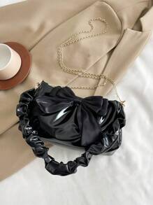 Modieuze geplooide wolkentas, handtas met magnetische gespsluiting, grote capaciteit strikversiering crossbodytas, glitter PU-materiaal kleine tas geschikt voor verschillende dagelijkse toepassingen