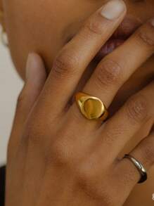 1PC Minimalist Round Signet Rings For Women Men Stainless Steel Gold Plated Ring Couple Family Ring Jewelry Mother's Day Gift, Father's Day Gift - 1 - View 1