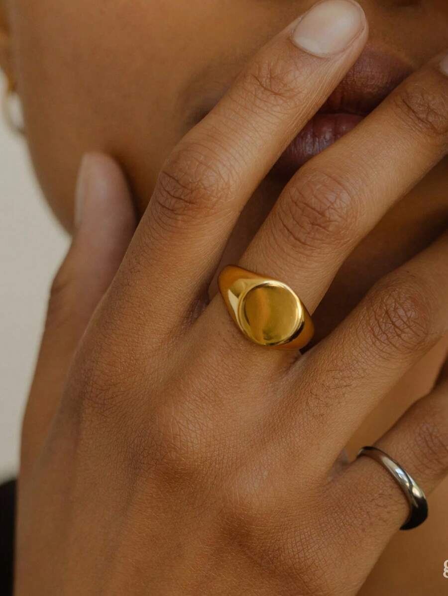 1PC Minimalist Round Signet Rings For Women Men Stainless Steel Gold Plated Ring Couple Family Ring Jewelry Mother's Day Gift, Father's Day Gift - 1 - View 1