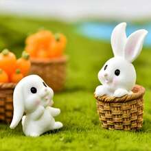 4pcs Micro Landscape Cartoon Cute Animal Rabbit, Carrot, Rabbit Basket, Small House Resin Accessories - Desktop Decor, Easter Decorations, Party Decor