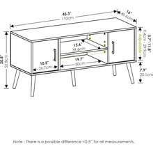 Meuble TV de style milieu de siècle avec pieds en bois pour téléviseurs jusqu'à 50 pouces, deux armoires, conception technique, deux armoires