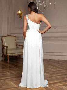 Everly L Summer Sparkling Diamond One-Shoulder Thigh-Slit Party Dress Easter Dress Women - White - View 4