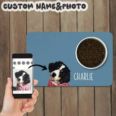 1pc Customized Dog Food Mat, Personalized Dog Portrait Food Mat, Custom Pet Portrait Food Pad, Pet Bowl Mat, Cat Feeding Mat, Newborn Puppy Gift, Dog Food Mat, Dog Food Pad, Dining Mat, Vacation Atmosphere, Outdoor Living