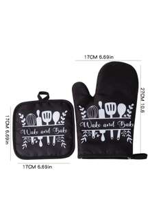 2pcs Set Thick Multi-Color Kitchen Microwave Oven Gloves, High Heat Resistant Oven Mitts For Baking Cooking, Heat Insulation Pads - Black and White - View 7