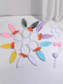 Plush Rabbit Headband, Adorable Fashionable Versatile Party Hair Accessory, Cartoon Carrot Rabbit Ear Headband Hair Clip, Minimalist Solid Color - Multicolor - View 5