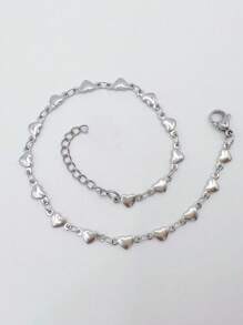 Tkool 1pc Fashionable Stainless Steel Heart Shaped Anklet For Women, Suitable For Dailywear, Beach Holiday, Gift - Steel - View 3