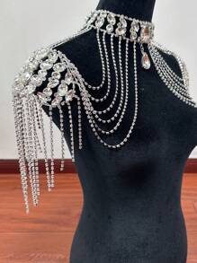 Cuier 1PC Gorgeous Rhinestone Glass Shoulder Chain With Tassel For Wedding Bridal Off Shoulder Dress Crystal Glass Accessories - B款流蘇肩鏈 - 查看 5