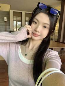 时尚二合一长袖针织毛衣上衣和优雅分层汗衫 - 粉色 - 查看 7