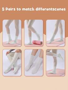 1 Pair/5 Pairs Solid Color Cotton Yoga Socks With Anti-Slip Massage Dots, Comfortable Breathable Socks For Dance & Sports