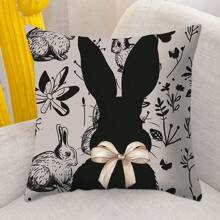 Juego de 4 fundas de almohada de Pascua negras de 45,7 x 45,7 cm, con forma de conejito de peluche, para sofá, cama o sofá. - Negro - Ver 1
