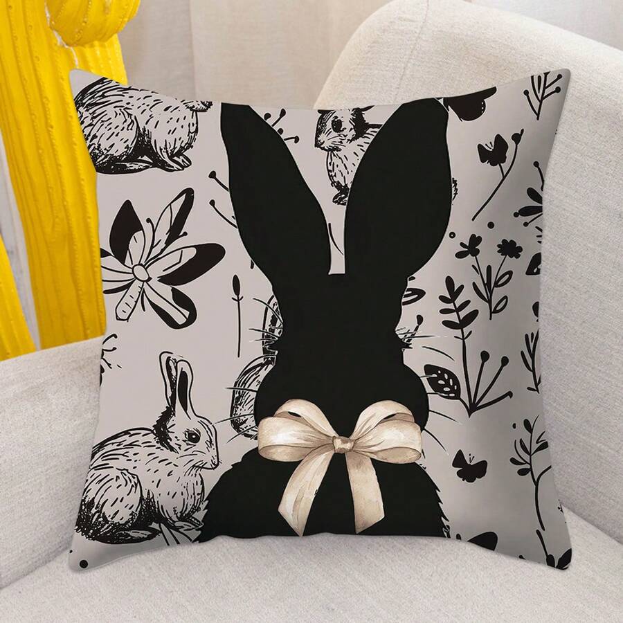 Juego de 4 fundas de almohada de Pascua negras de 45,7 x 45,7 cm, con forma de conejito de peluche, para sofá, cama o sofá. - Negro - Ver 1