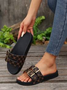 Summer Women's Slippers Large Size Fashion Women Shoes Shiny Ornament Double Buckle Women Beach Shoes Soft Comfortable Slippers