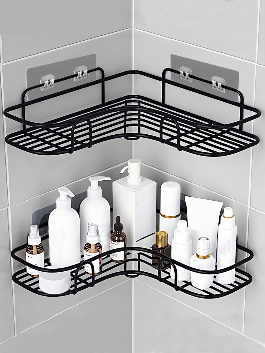 1 pieza Estantería de baño triangular, estantería de esquina, estantería de almacenamiento para dormitorio, estantería de almacenamiento de baño y cocina, estantería de herramientas y utilidades - Multicolor - Ver 1