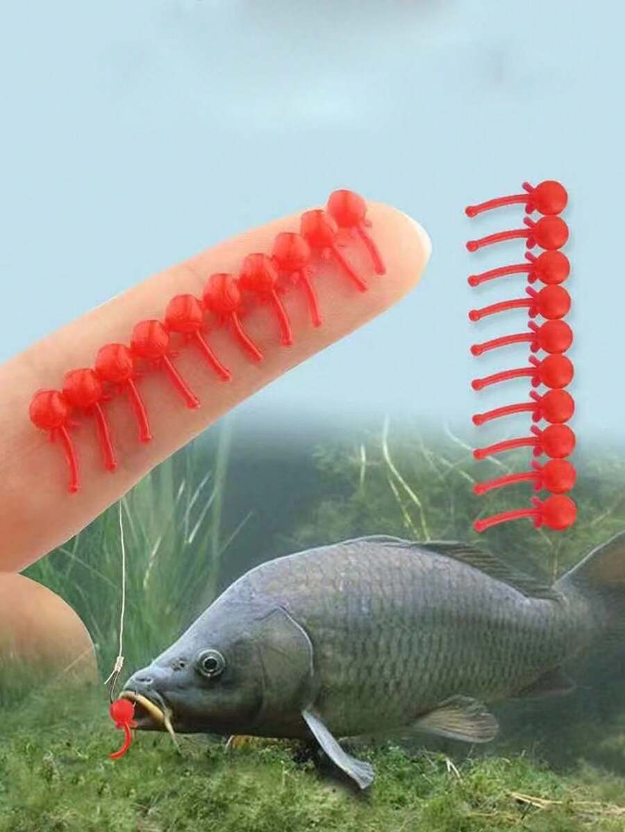 200 piezas Nuevas perlas blandas de pesca dinámica con cola y fondo invertido, flotador de pesca para carpa, carpa carasio, carpa de hierba, cebo biológico - Rojo - Ver 1