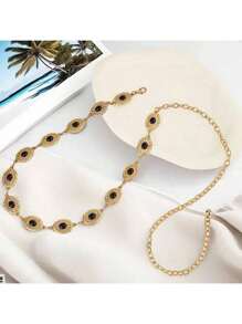 Women's Fashion Versatile Metal Carving Turquoise Inlay Body Chain, Tropical Floral Bohemian Zinc Alloy Jewel High-End Accessories, Metal Waist Chain For Weddings, All Seasons