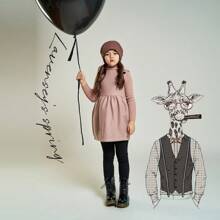 Girls Woolen Vest Dress Baby Doll Mini Dress Kids Princess Vintage Lace Dress - 藕粉色 - 查看 4