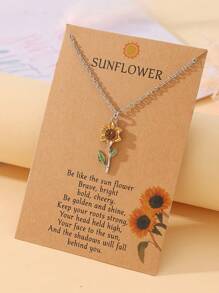 Goodwaro 1pc Delicate Rhinestone Inlaid Choker Necklace, Sunflower & Blessing Pendant, Women