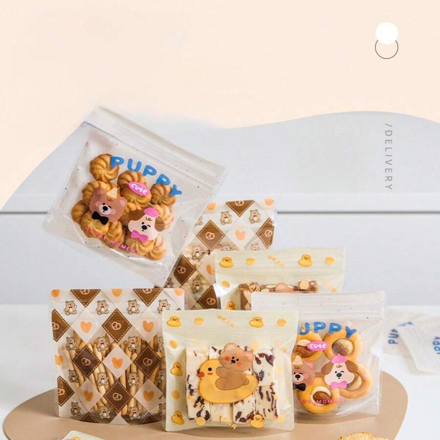 Snowflake Cookies Packing Bags With Zipper, Cartoon Candy 2025 Crackers Transparent Self-Sealing Bags, Baking Packaging - Mocha Brown - View 1