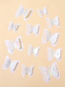 12 pièces Décorations de papillons pliables 3D et pailletés, pour restaurant, salon, chambre à coucher stickers personnalisés