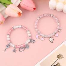 Sanrio 1 Pc Hello Kitty Cute Kitty Bracelet Stuff Kawaii Set Crystal Bead Elastic Friendship Bracelets Birthday Christmas Jewelry Gifts For Girl Girlfriend Best Friend Sister ﻿